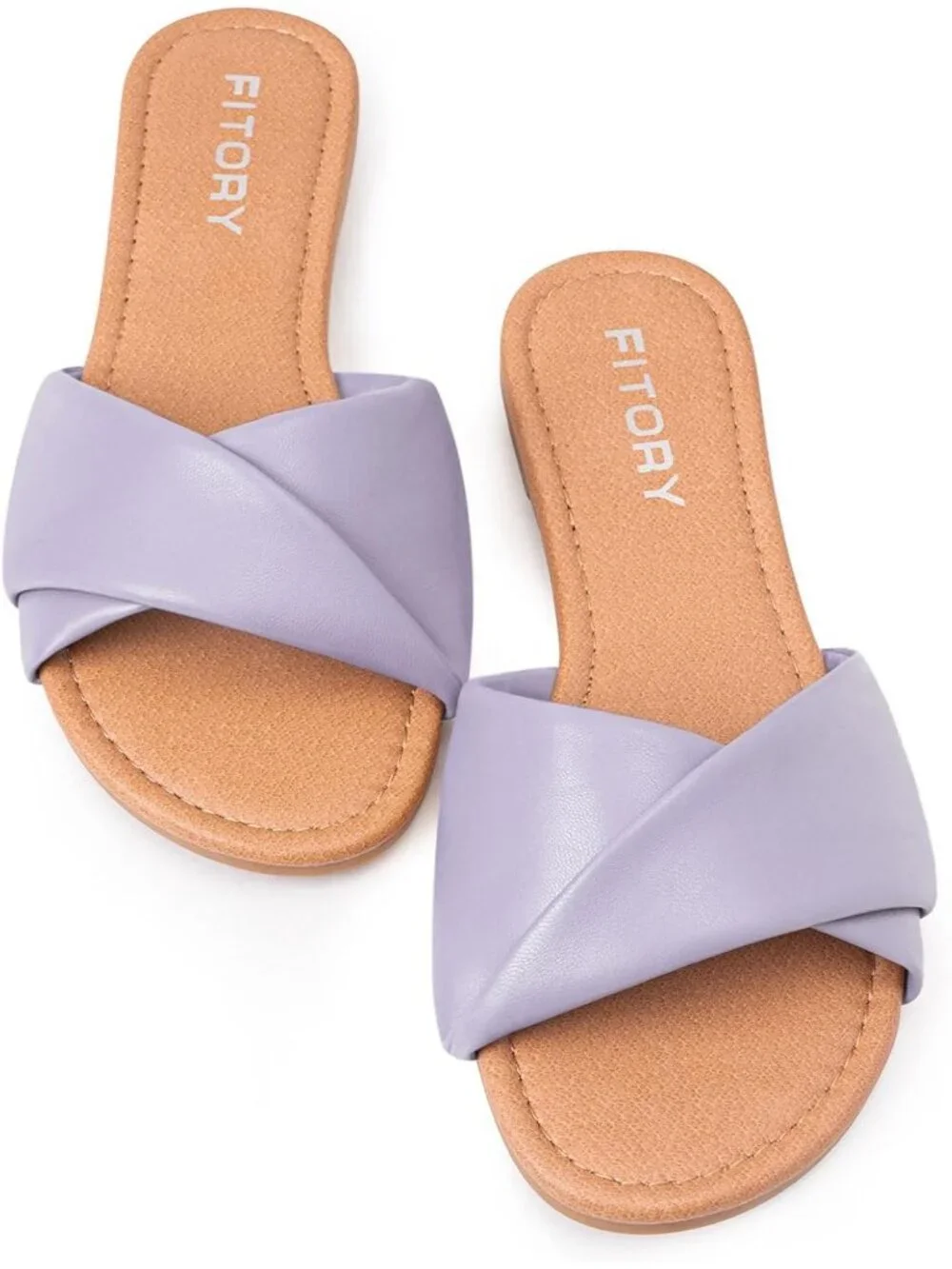 Women's Lilac Flat Sandals Fashion Slides With Soft Leather Slippers for Summer
